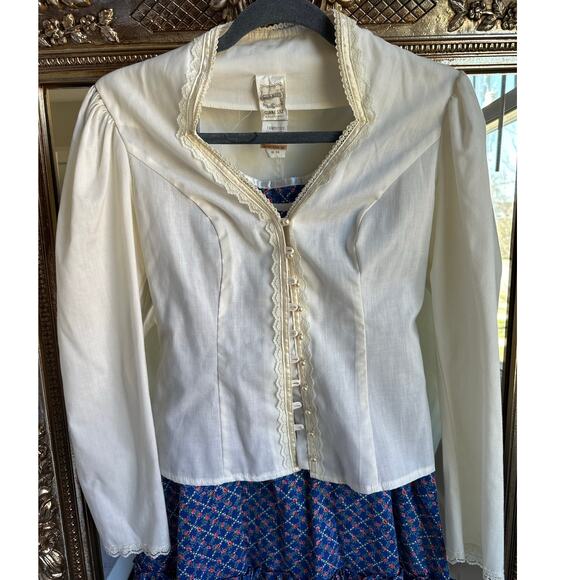VTG 70s Gunne Sax Victorian Style Ivory Peasant Blouse Lace Pearl Button Up XXS - Picture 1 of 8